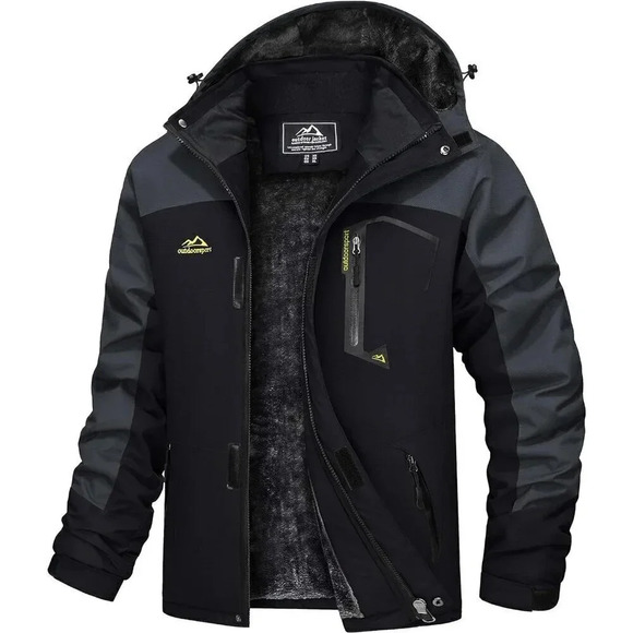 Men's Water Resistant Fleece  Lined Winter Windproof Warm Snow Ski Jacket-Black - Picture 1 of 7